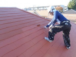 遮熱屋根塗装上塗り　屋根塗装